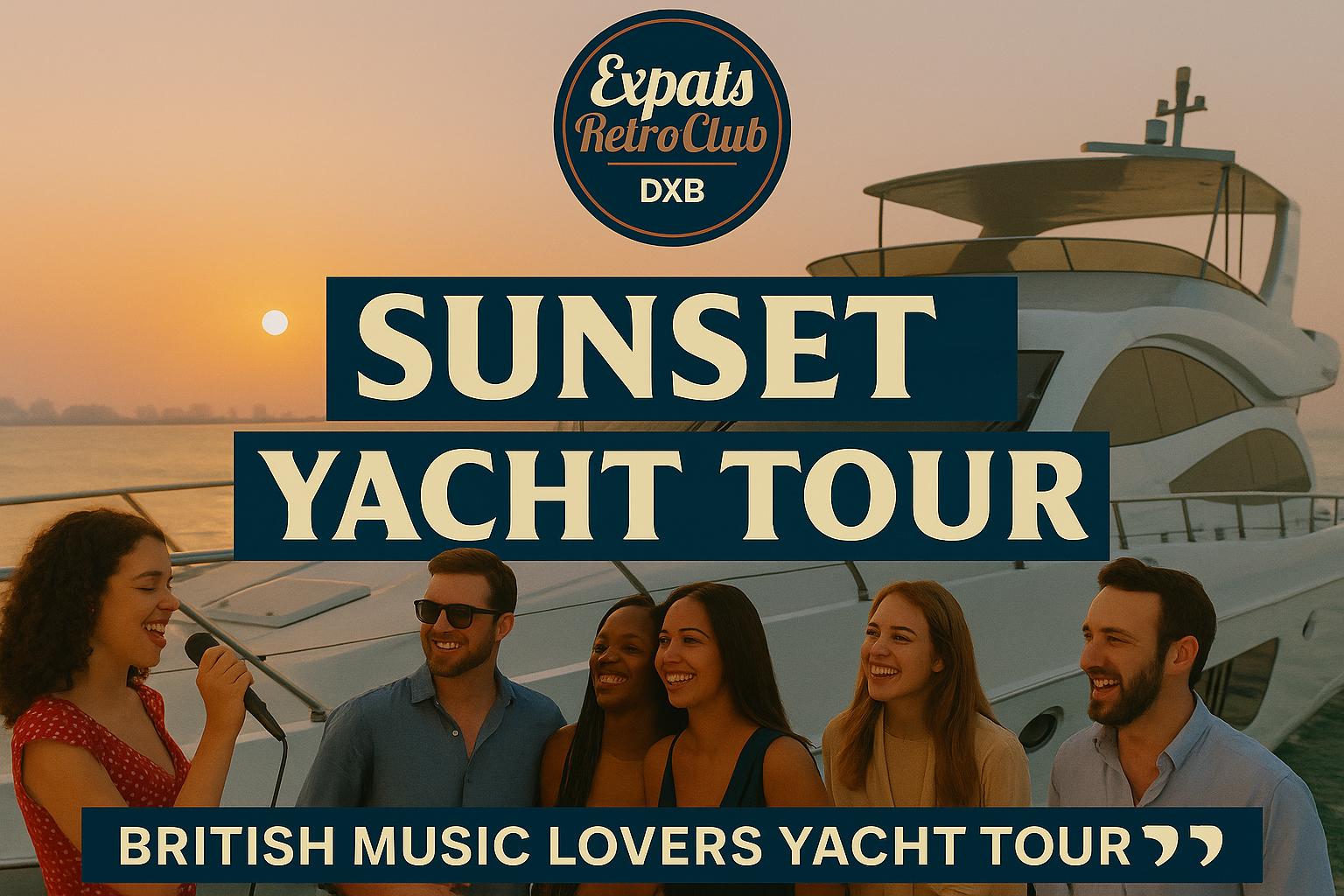 Expats enjoying sunset yacht tour with British music